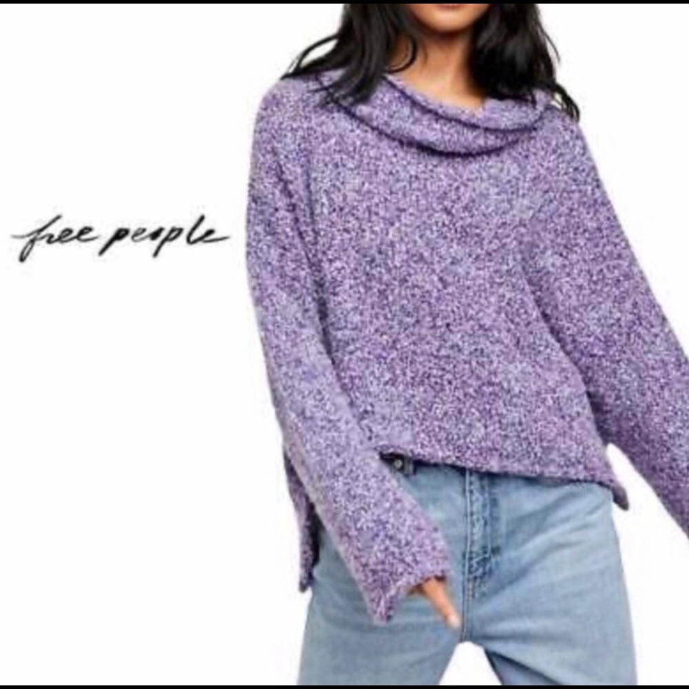 🔥 Free People FP Grape Hyacinth Cowl Neck Loose Knit Pullover Sweater NWT $98